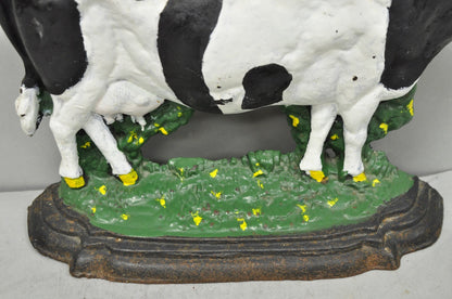 Antique Black and White Dairy Cow Cast Iron Painted Large Figural Door Stop
