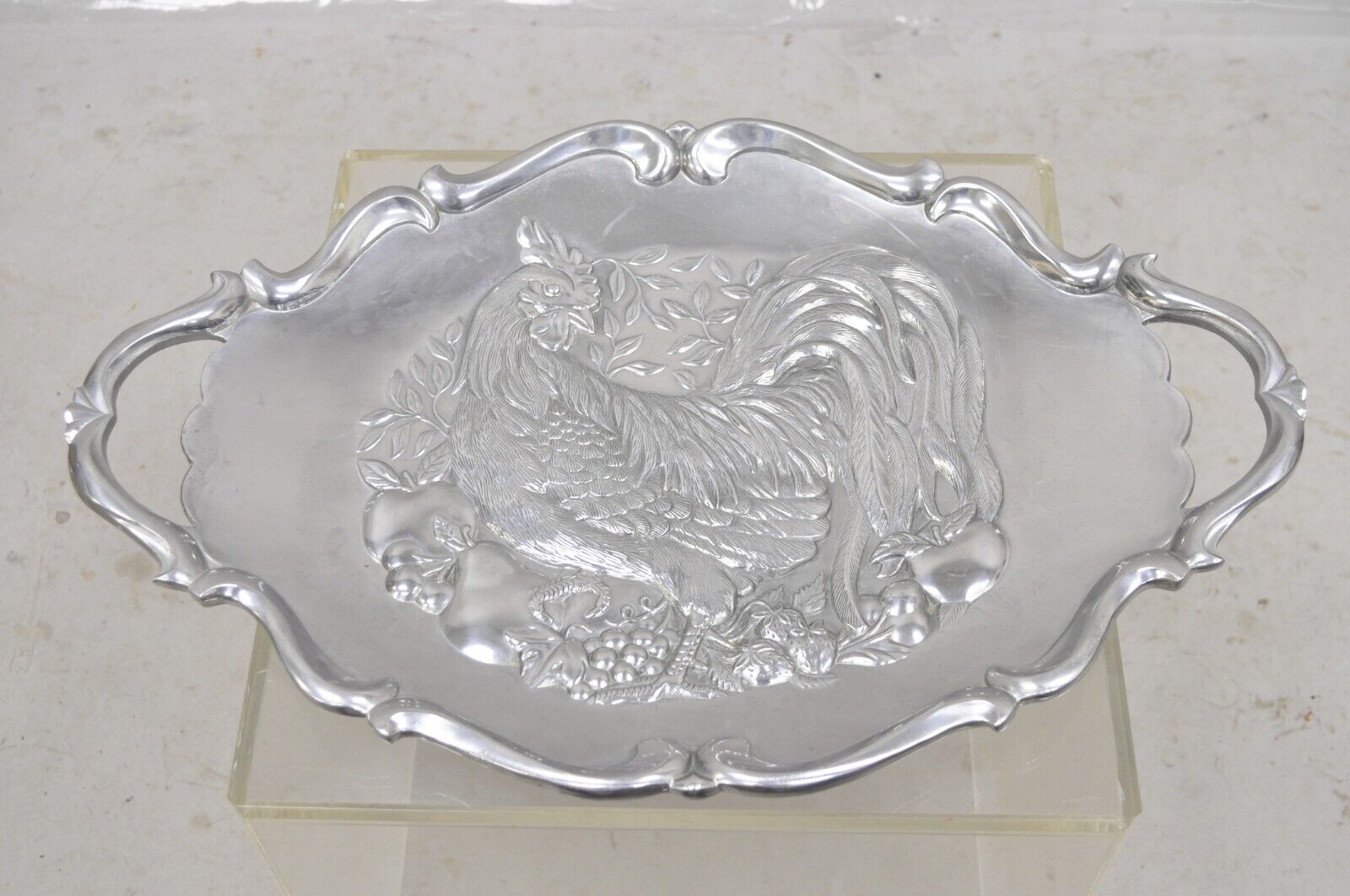Vintage Lenox Retired Large Rooster Metal Holiday Serving Platter Tray