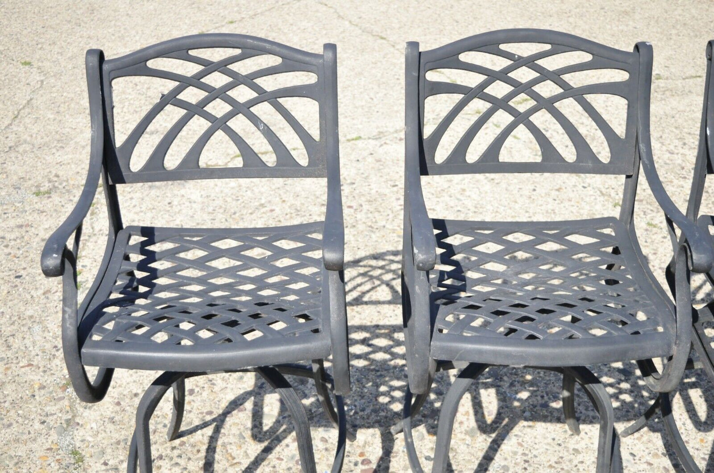 Cast Aluminum Swivel Art Nouveau Style Pool Patio Barstools Chairs - a Pair