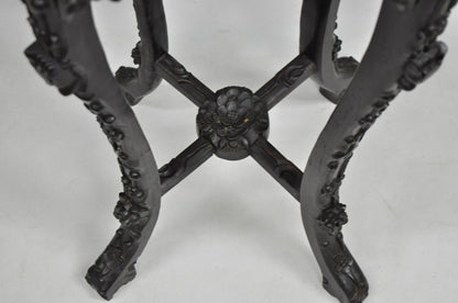 Antique Chinoiserie Chinese Carved Hardwood Marble Top 36" Pedestal Plant Stand