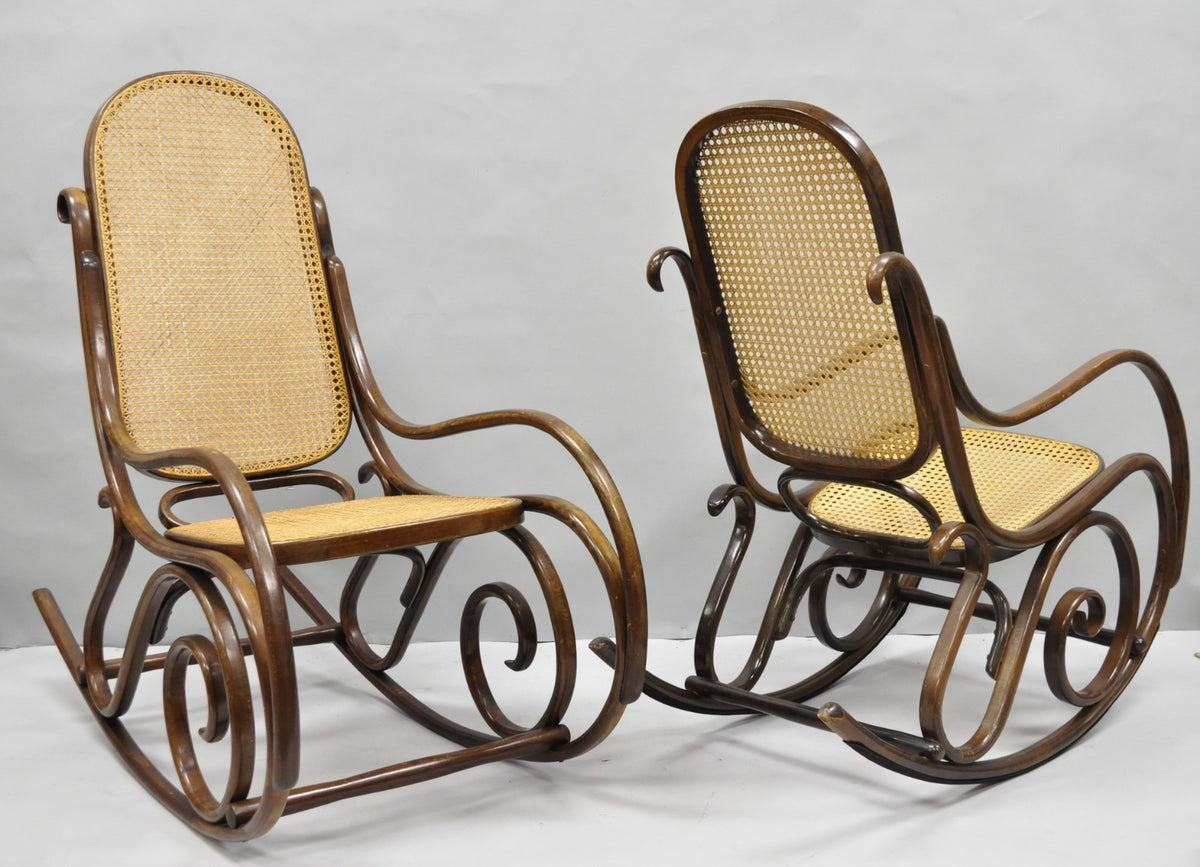 Vintage Mid Century Modern Thonet Style Bentwood & Cane Rocker Rocking Chair (B)