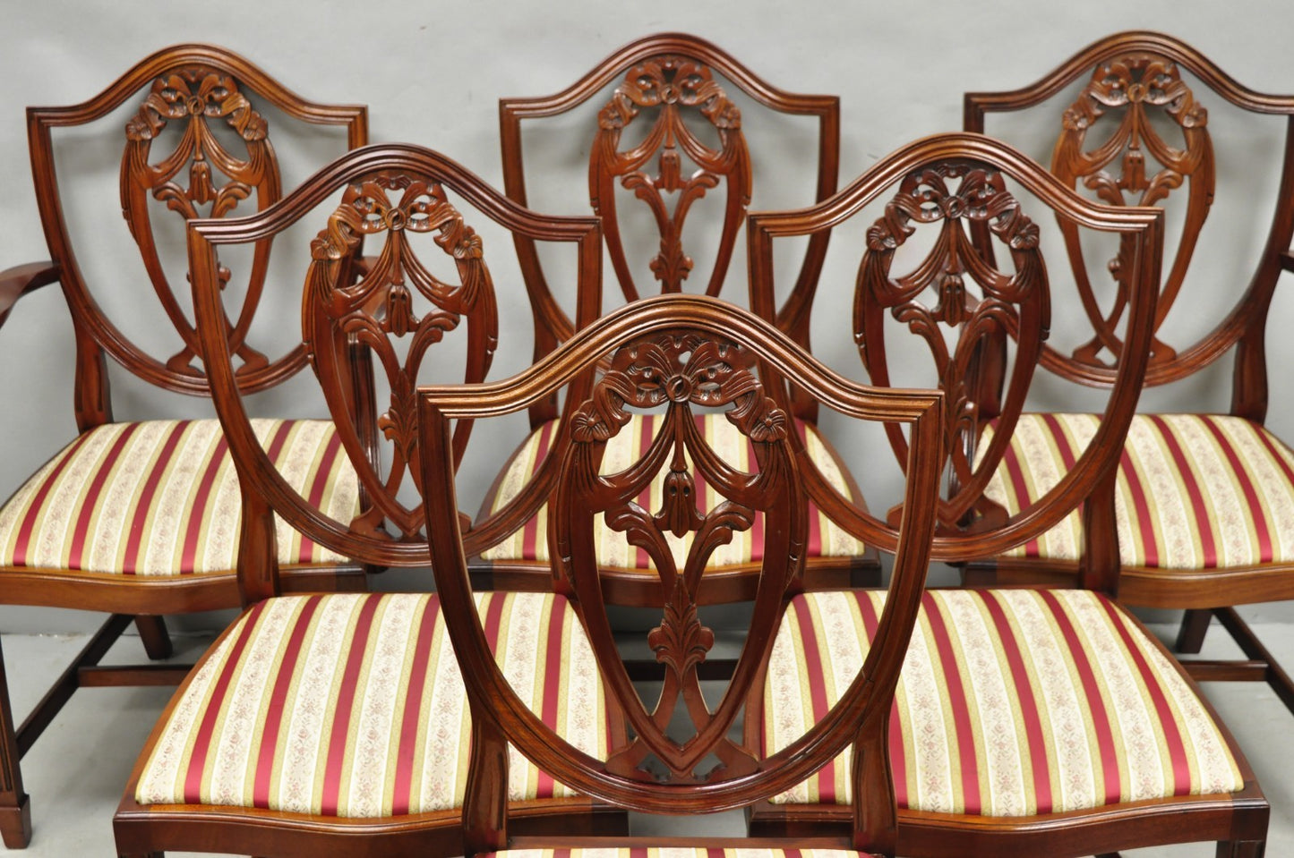 Vintage Sheraton Federal Mahogany Shield Back Dining Room Chairs - Set of 6