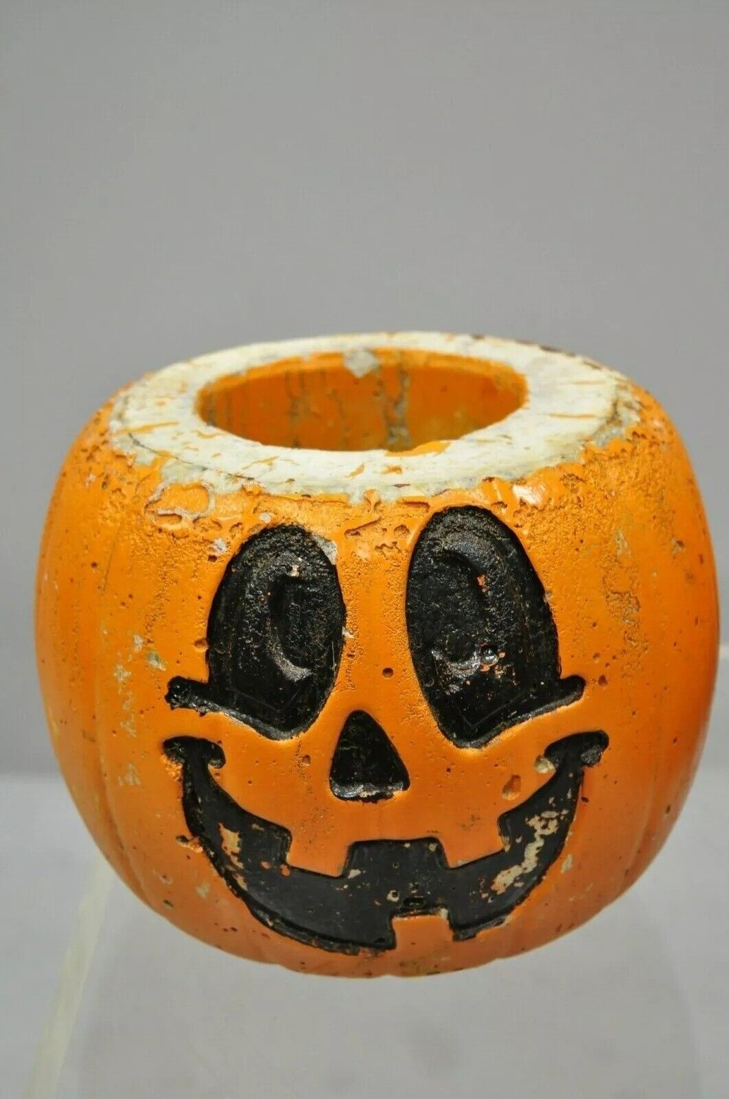 Vintage Orange Cement 8" Small Painted Garden Pumpkin Planter Plant Pot - Pair