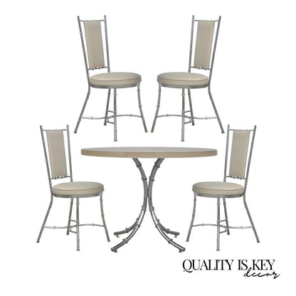 Vintage Hollywood Regency Chrome Metal Faux Bamboo Dining Kitchen Set - 5 Pc Set