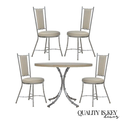 Vintage Hollywood Regency Chrome Metal Faux Bamboo Dining Kitchen Set - 5 Pc Set