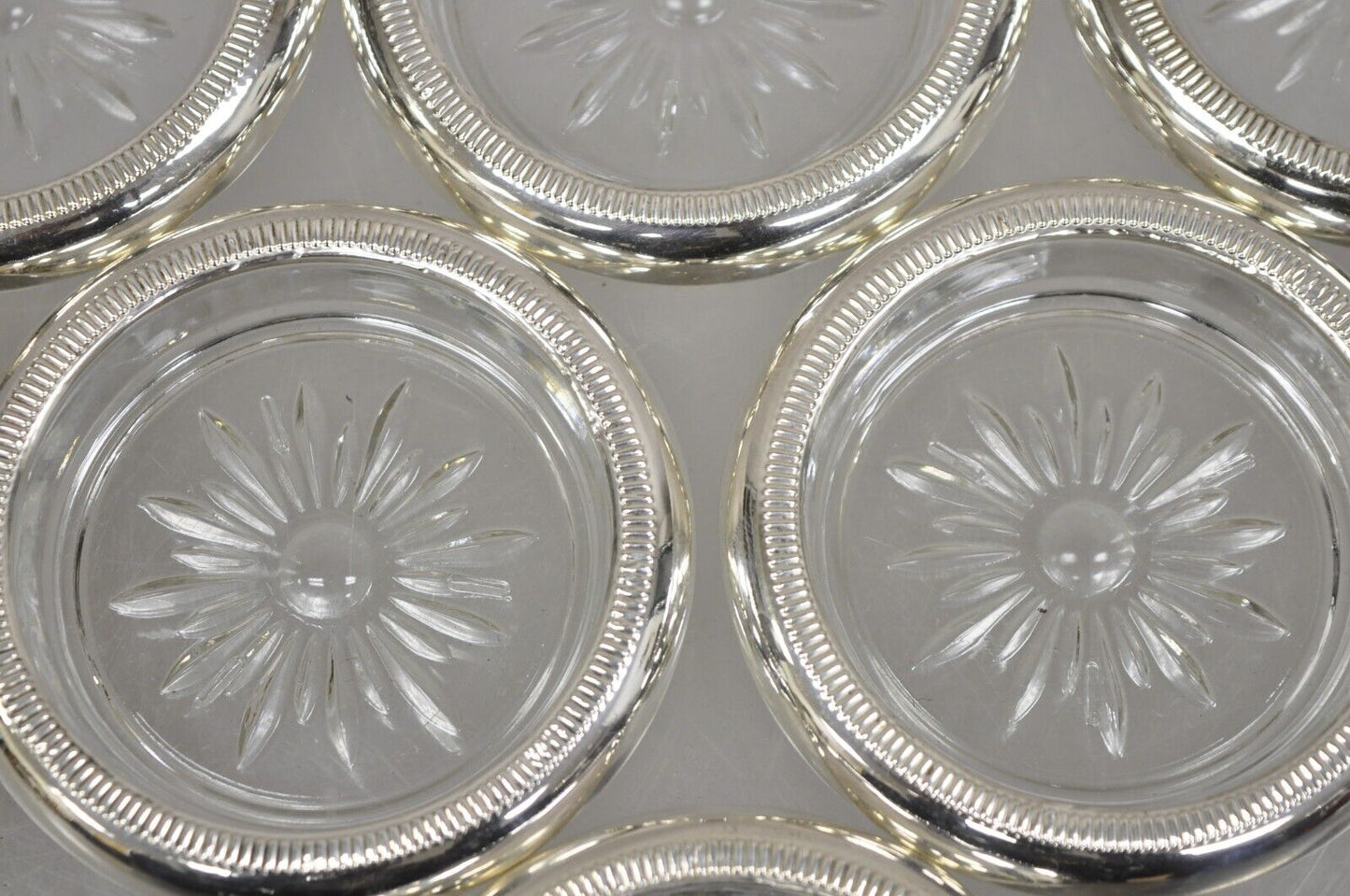 Vintage Regency Style Crystal Coasters with Sterling Silver Rims by Crown- 6 Pcs