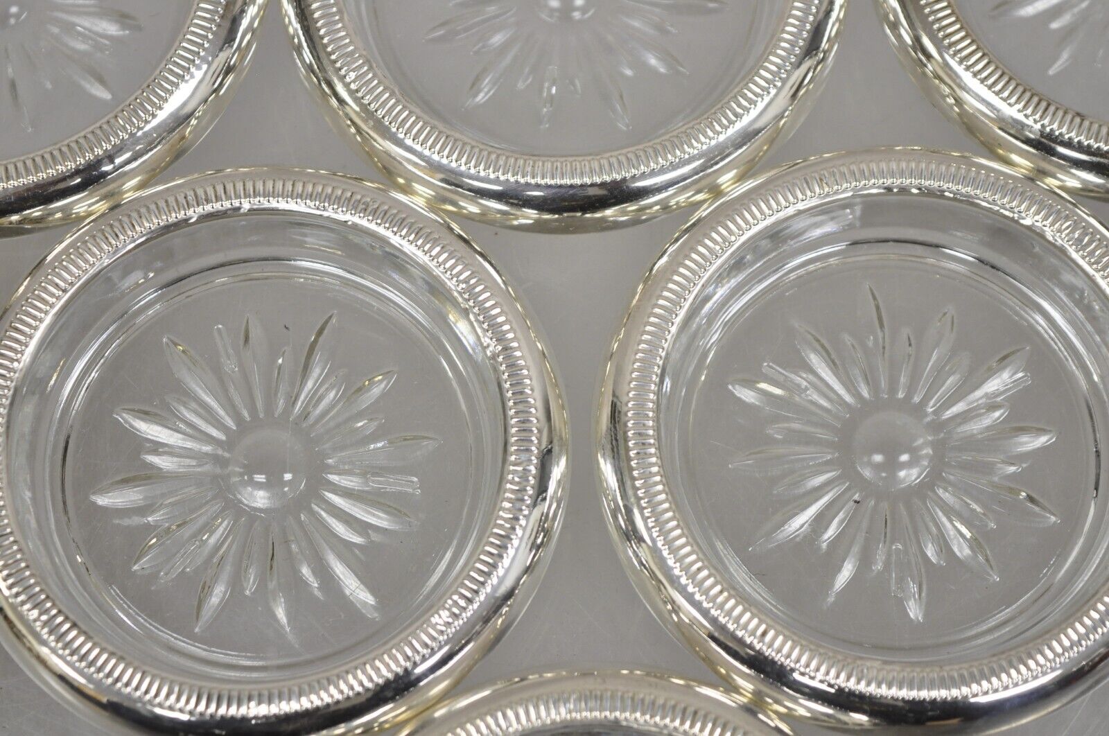 Vintage Regency Style Crystal Coasters with Sterling Silver Rims by Crown- 6 Pcs