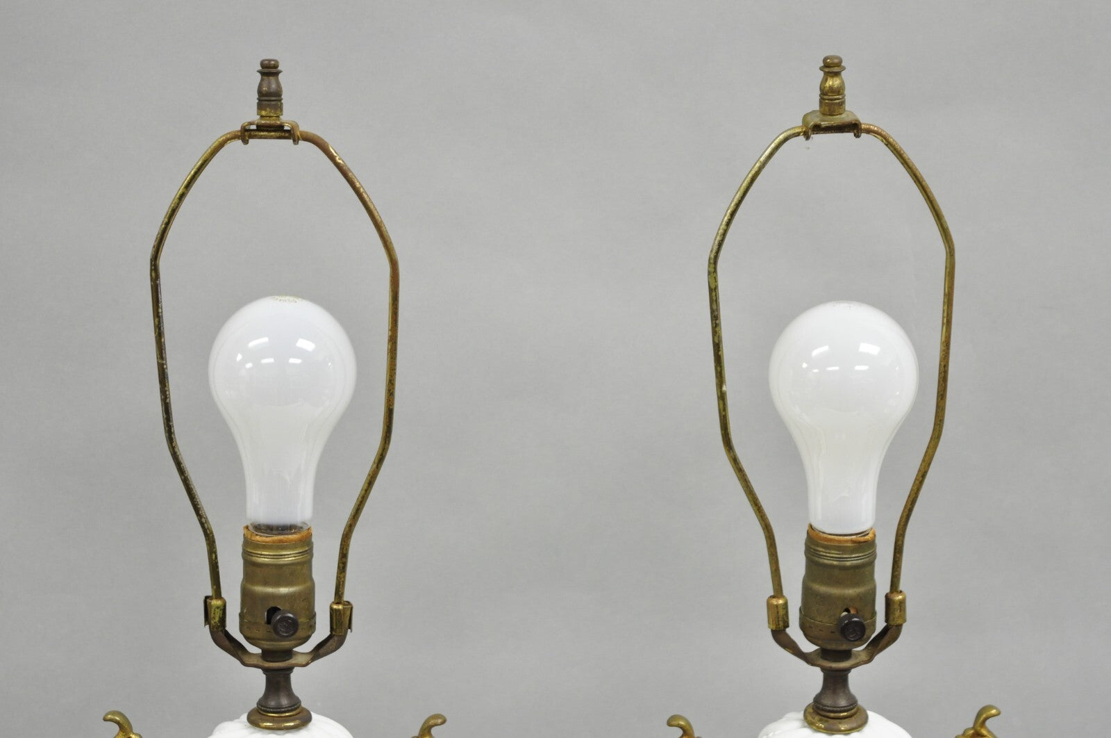 Antique French Louis XVI Style Gilt Bronze Porcelain Urn Table Lamps - a Pair
