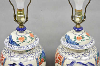 Vintage Chinoiserie Oriental Oatmeal Ginger Jar Ceramic Table Lamps - a Pair
