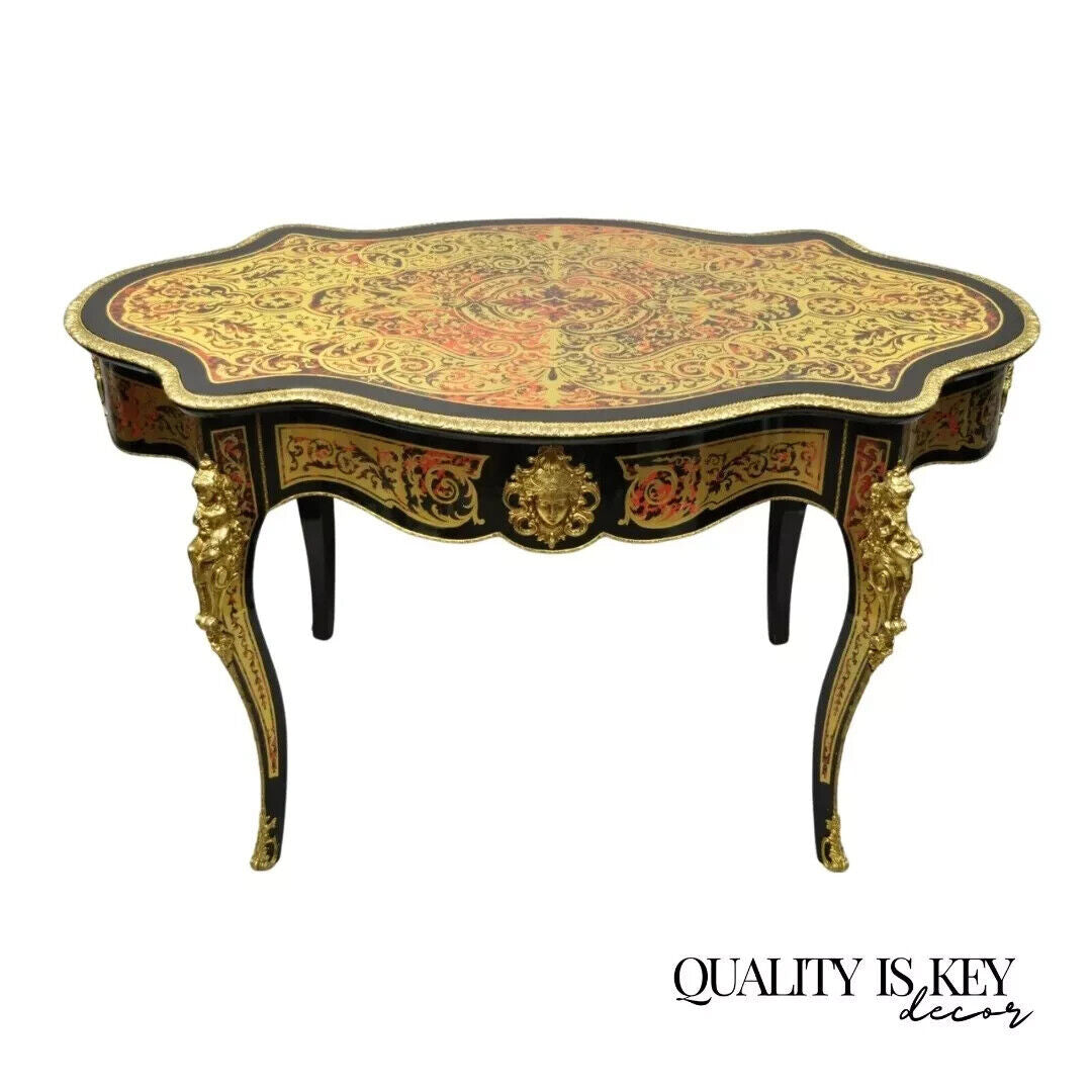 Napoleon III Style French Inlaid Brass Bronze Boulle Turtle Top Center Table