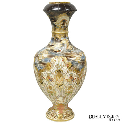 Vintage 30" Japanese Royal Satsuma Hand Painted Porcelain Oriental Dragon Vase