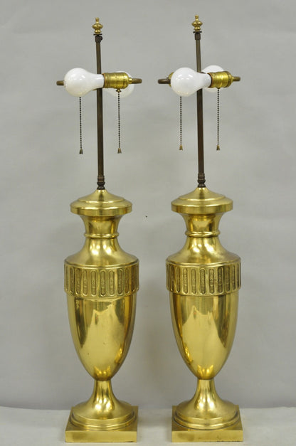 Vintage French Empire Neoclassical Gold Burnished Brass Urn Table Lamps - a Pair