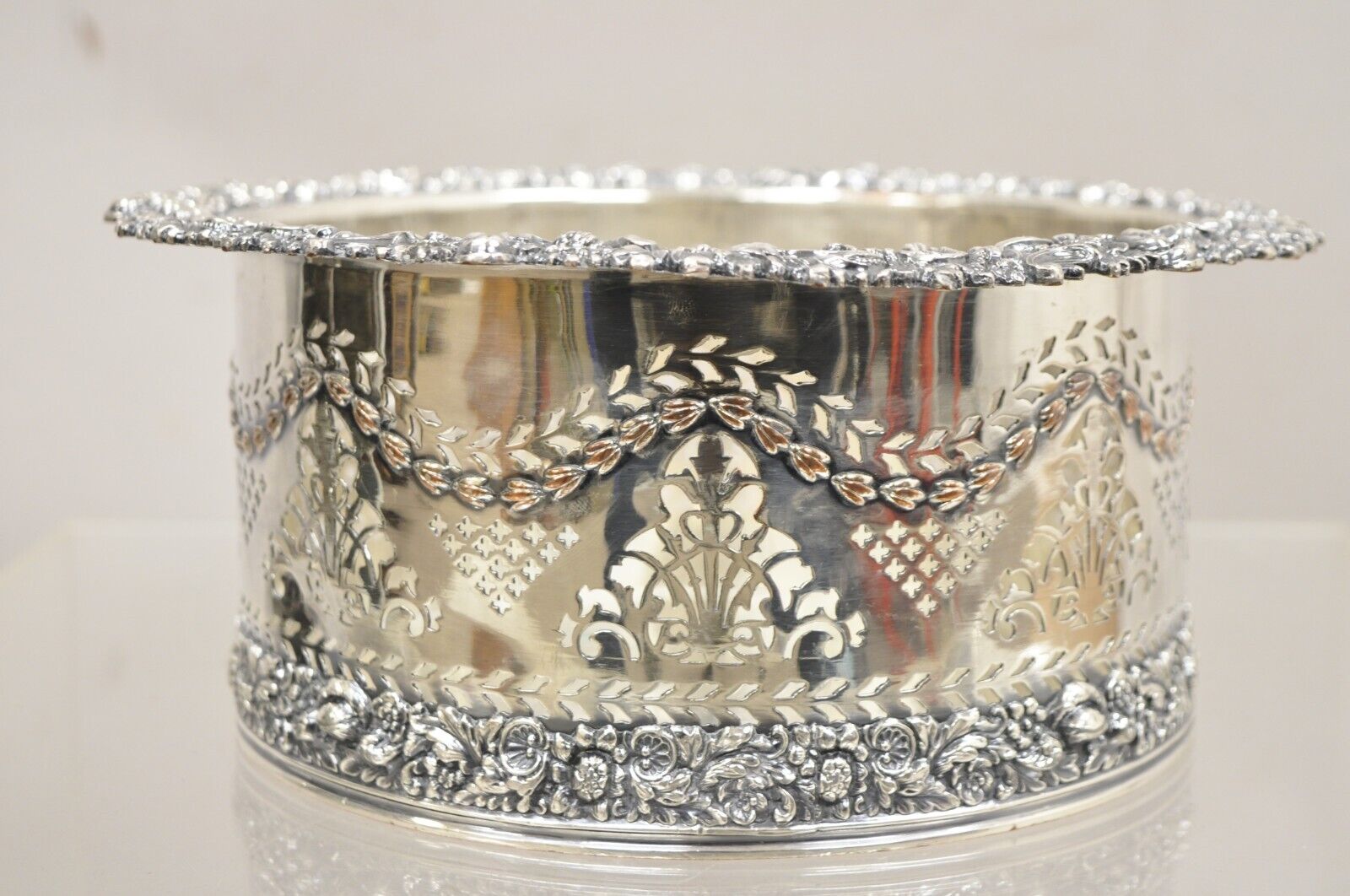English Sheffield Sterling Silver Mounted Silver Plated Champagne Bottle Coaster