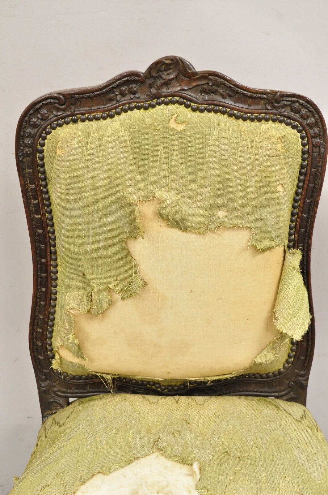 Antique French Baroque Louis XV Style Carved Walnut Upholstered Side Chair