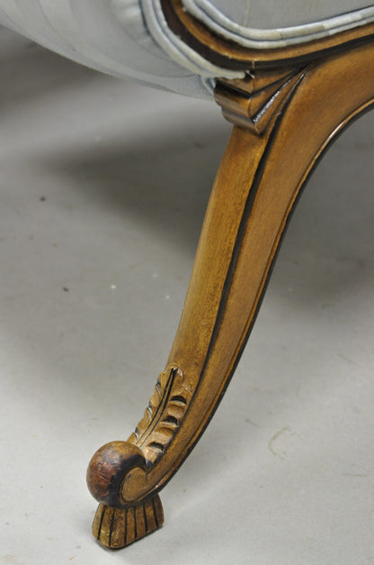 French Hollywood Regency Carved Walnut Rolled Back Slipper Lounge Chair - a Pair