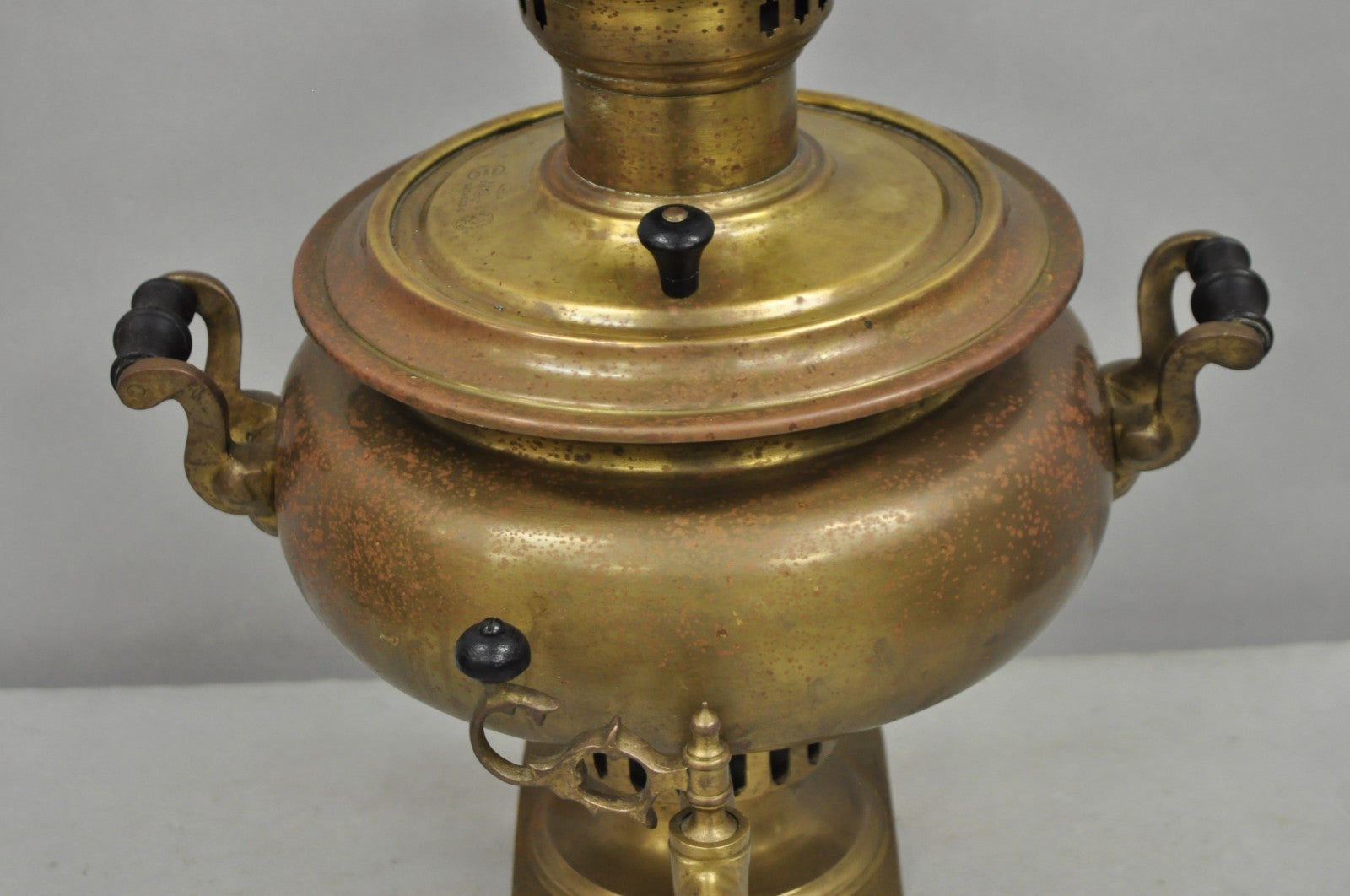 Antique Victorian Russian Brass Samovar Converted Twin Handle Table Lamp