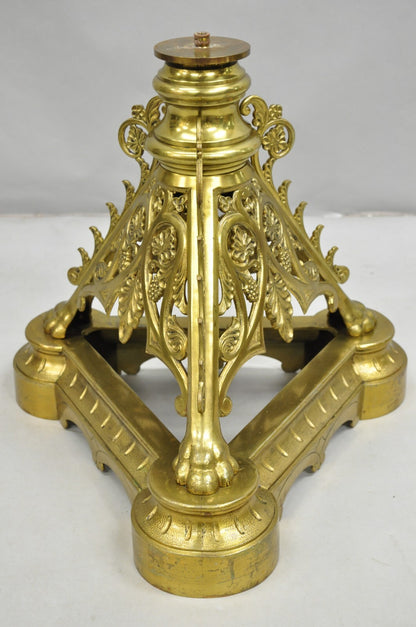 French Empire Renaissance Bronze Paw Foot Pedestal Base Round Glass Coffee Table