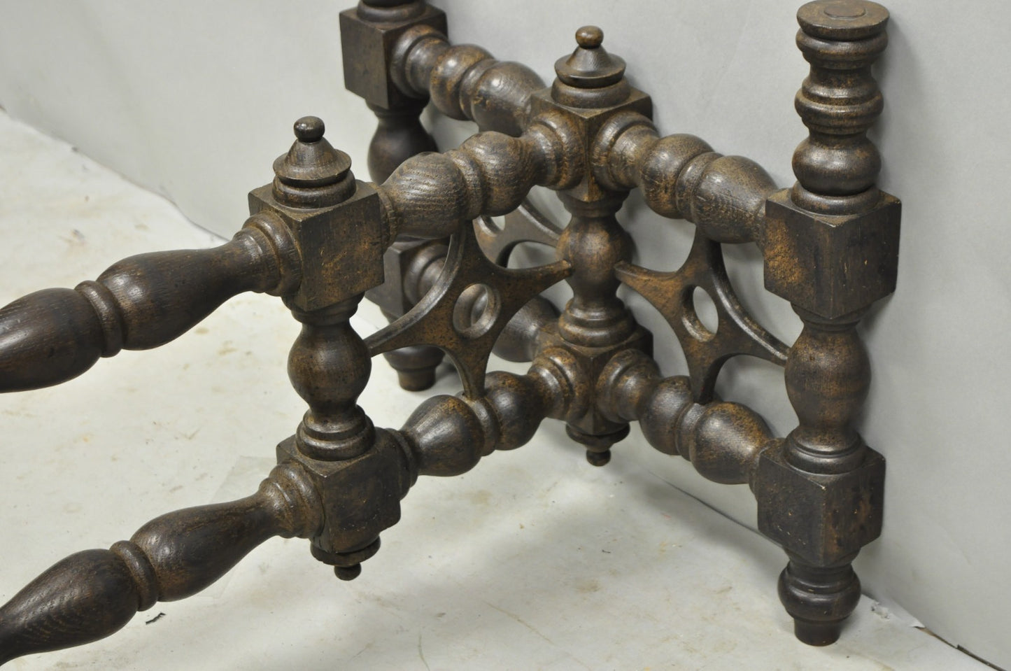 Vintage Gothic Renaissance Wooden Fretwork Rectangular Glass Top Coffee Table