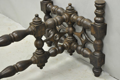 Vintage Gothic Renaissance Wooden Fretwork Rectangular Glass Top Coffee Table