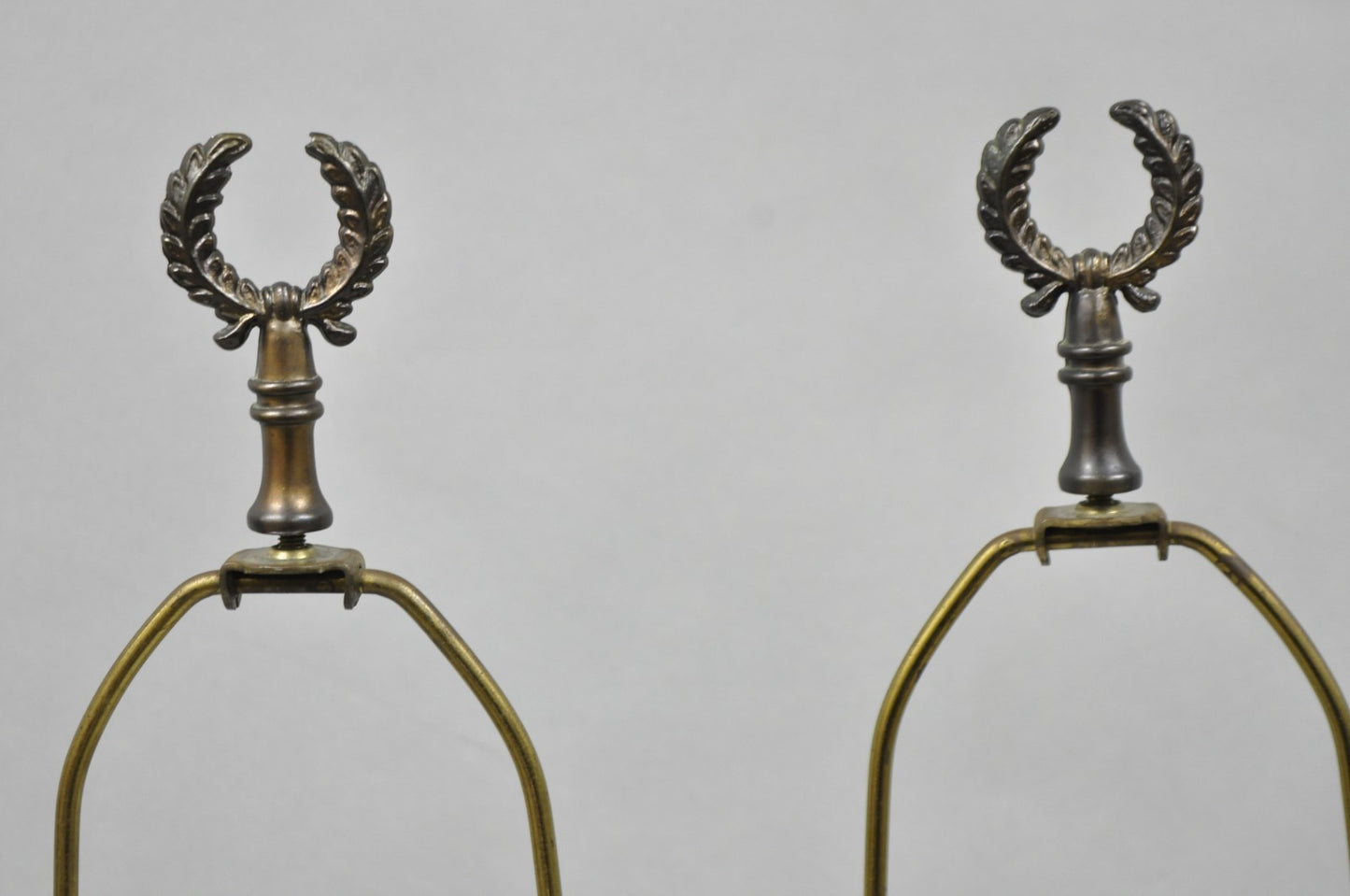 Vintage French Empire Style Black Column Brass Ormolu Bouillotte Table Lamp Pair