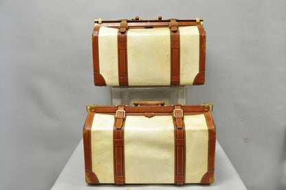 Vintage Dinoffer NY Italian Brown Leather & Vellum Parchment Gladstone Bag, Pair