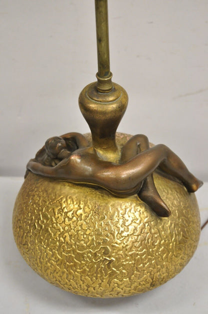 Antique Art Nouveau Olive Kooken Figural Nude Female Bronze Ceramic Table Lamp