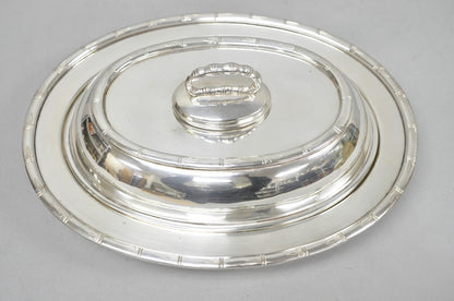 Vintage Hollywood Regency Silver Plated Faux Bamboo Oval Vegetable Serving Dish