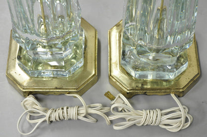 Vintage Cofrac Art Verrier French Leaded Crystal Glass & Brass Table Lamps, Pair