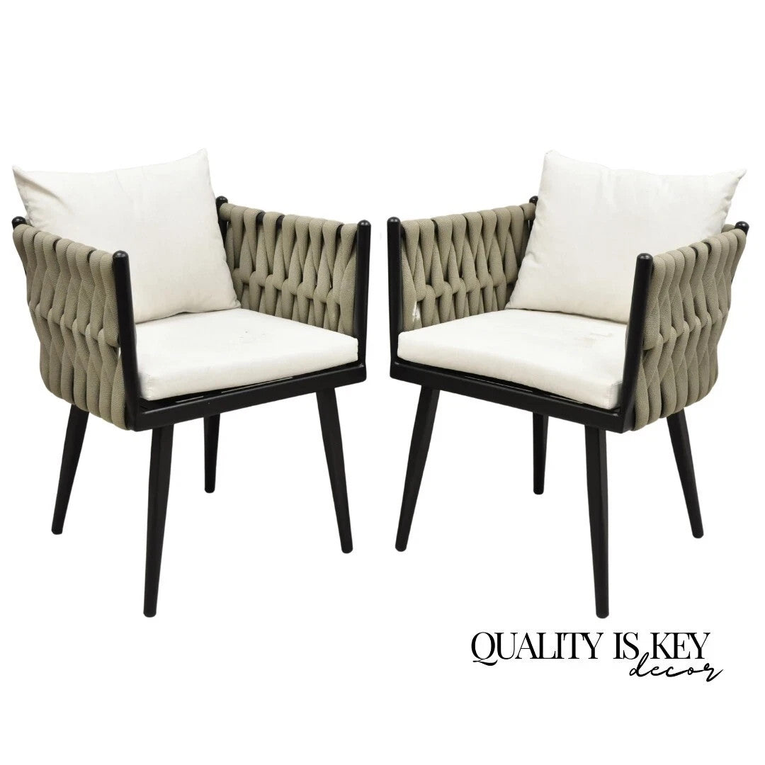 Rove Concepts Pierre Outdoor Dining Chair Aluminum Frame Woven Design - a Pair