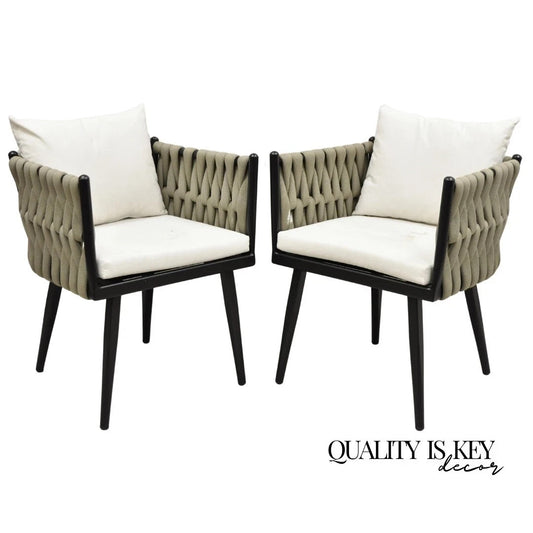Rove Concepts Pierre Outdoor Dining Chair Aluminum Frame Woven Design - a Pair