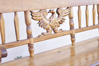 Vintage Cushman Maple Wood Settee Bench Carved Eagle Back Deacons Bench