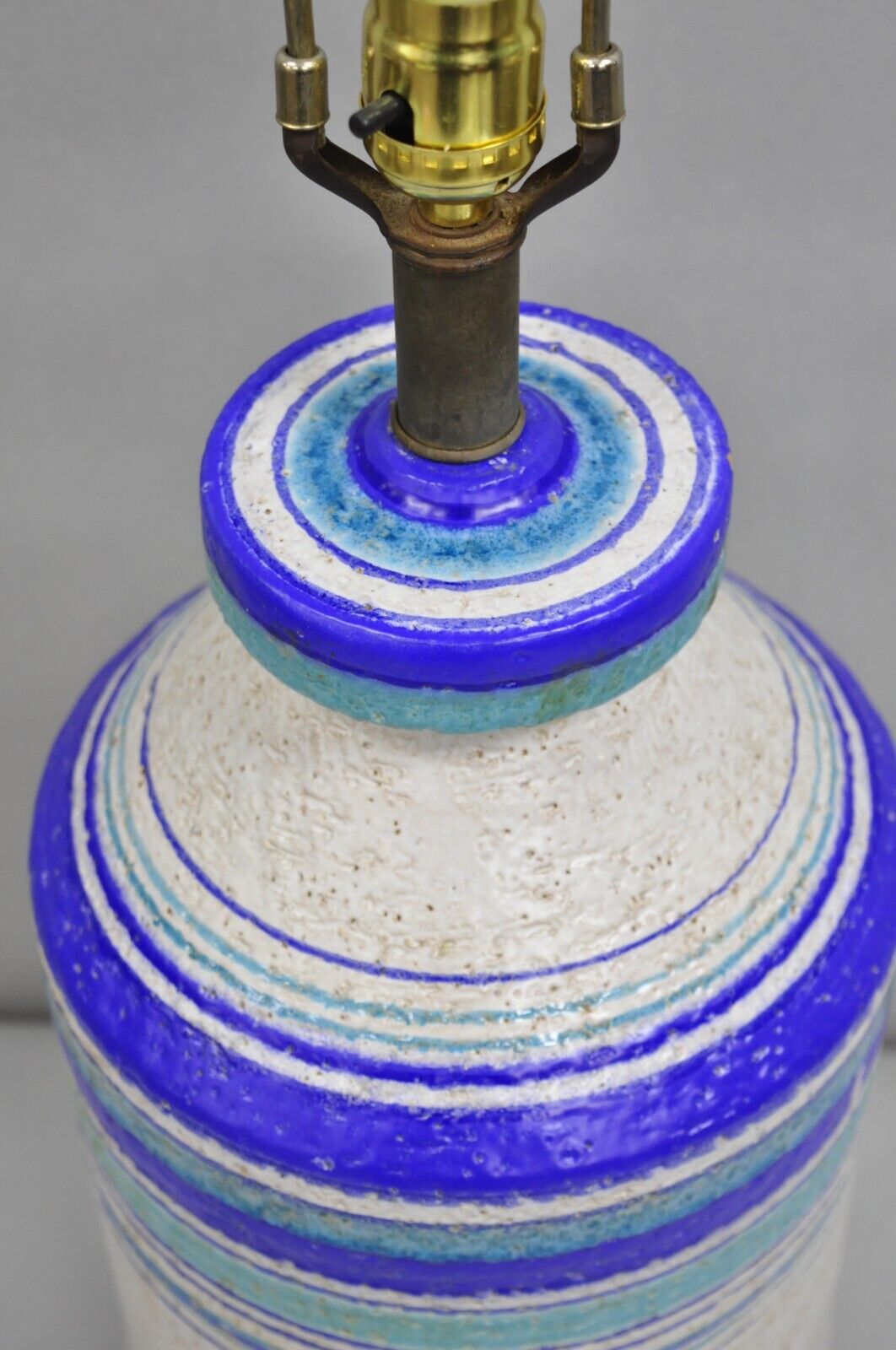 Aldo Londi Bitossi Italian Mid Century Modern Blue Ceramic Glazed Table Lamp