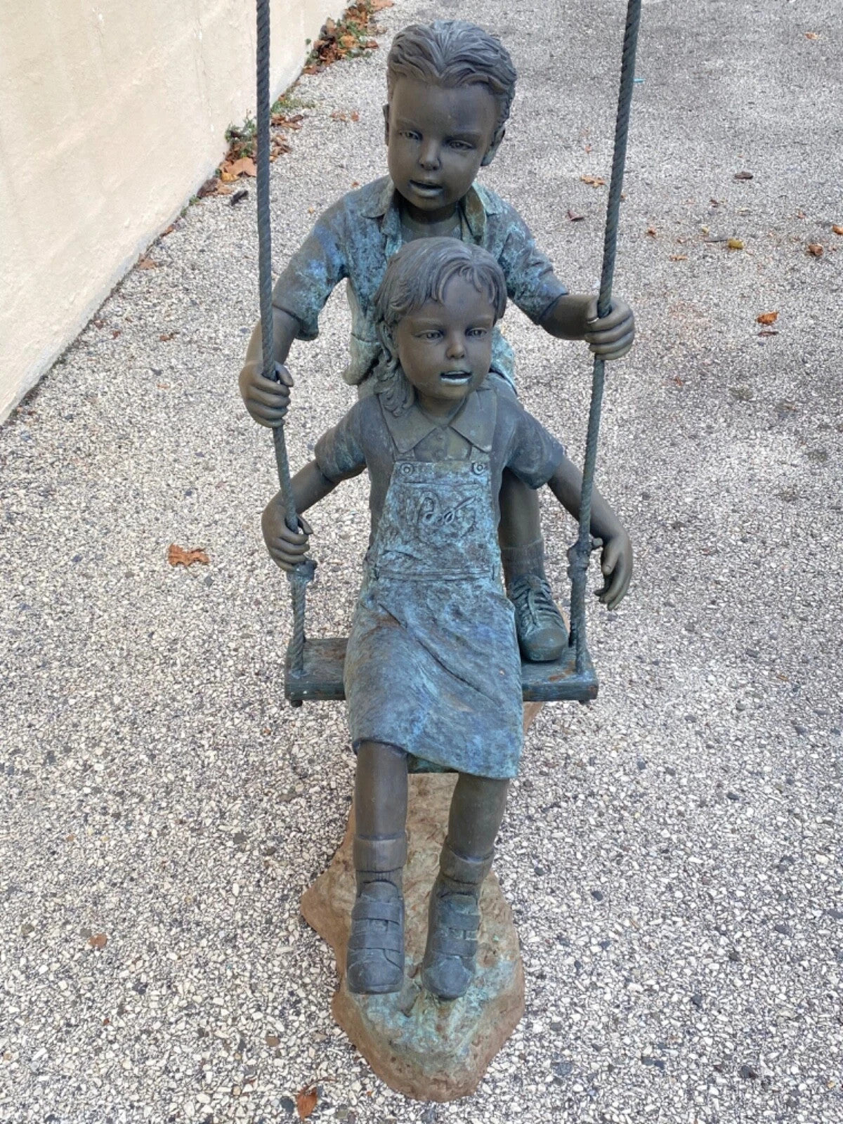 Large Bronze Boy and Girl Children Swinging Garden Outdoor Statue Sculpture