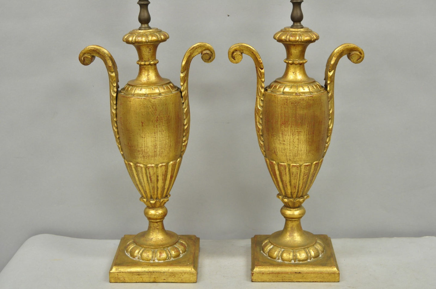 Vintage Italian Hollywood Regency Gold Giltwood Urn Form Table Lamps - a Pair