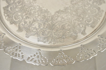 Vintage Home Decorators Inc Silver Plated Pierced Gallery Round Serving Tray