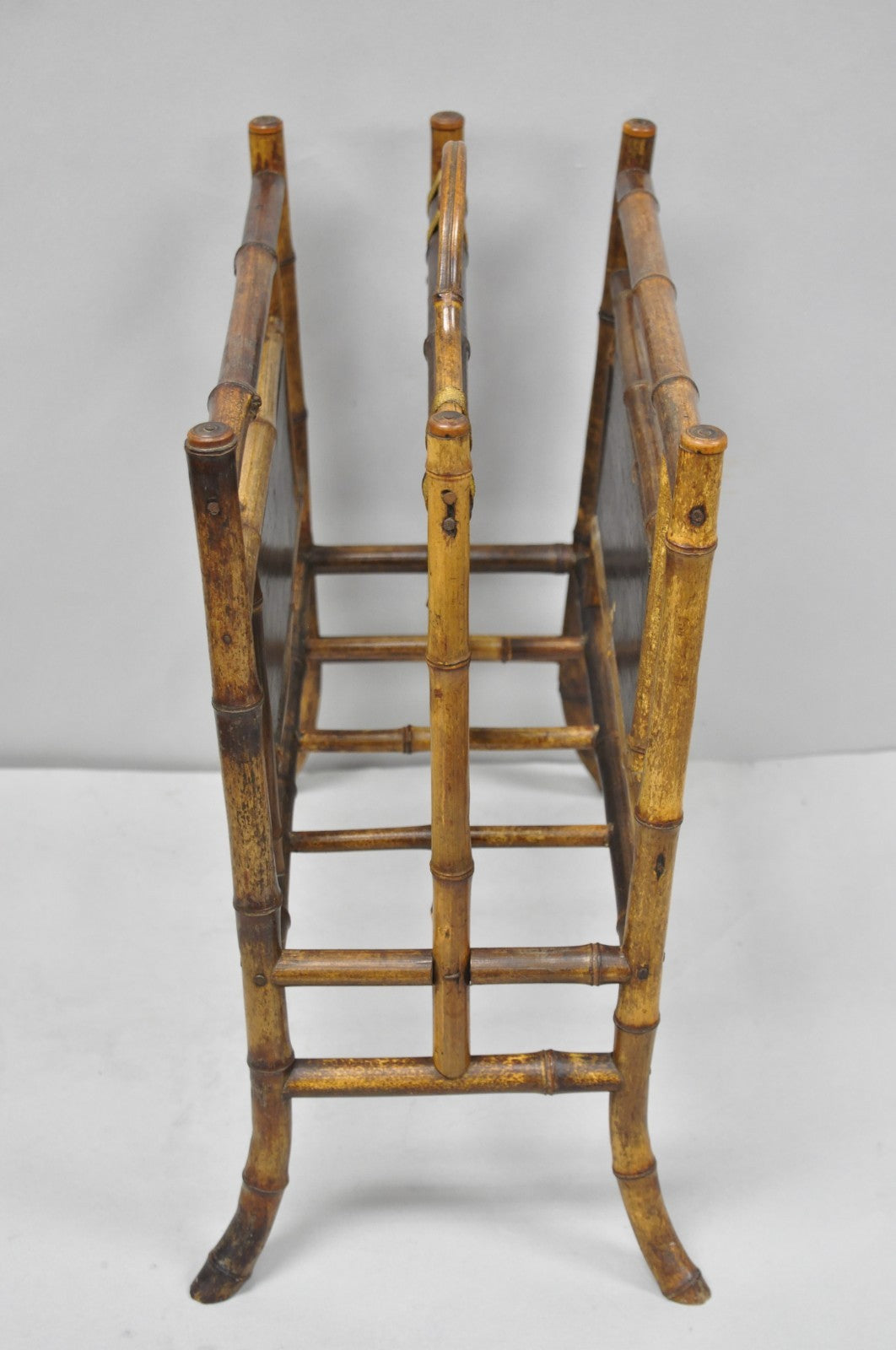 Antique English Victorian Bamboo Fretwork Canterbury Magazine Rack Stand