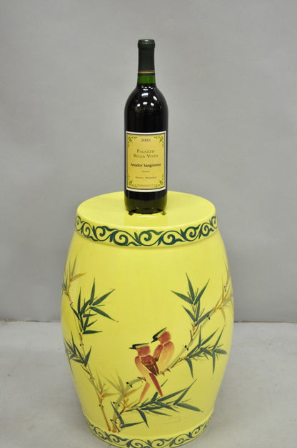Vintage Chinese Chinoiserie Yellow Porcelain Ceramic Garden Seat w Painted Birds