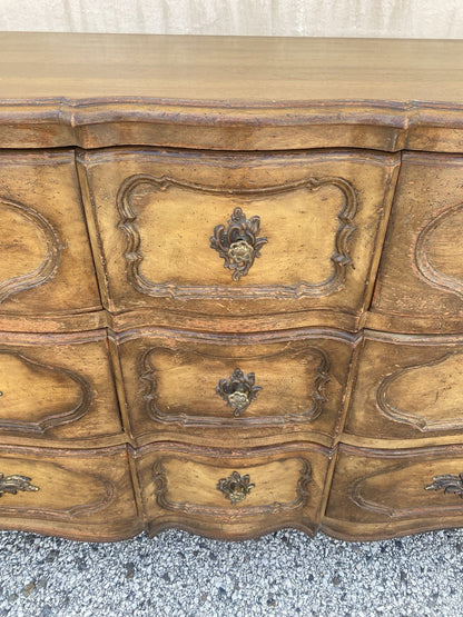 Vintage Auffray & Co French Country Provincial Walnut 9 Drawer Dresser Credenza