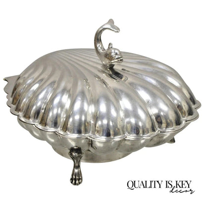 Vintage Eton Dolphin Handle Clam Shell Silver Plated Electrified Serving Warmer