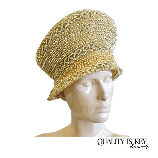 Shellie McDowell Millinery Gold Beaded Jeweled Gem Ladies Church Derby Crown Hat