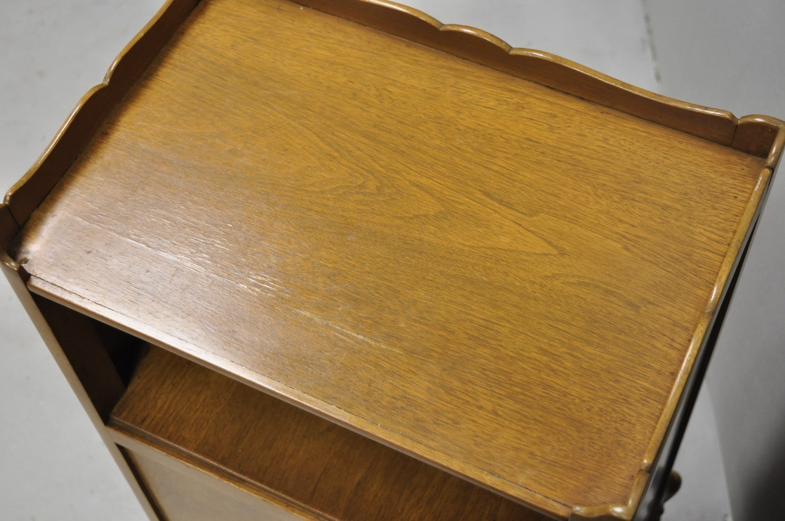 Vintage French Country Provincial Walnut Nightstand Bedside Table w/ Cubby, Pair