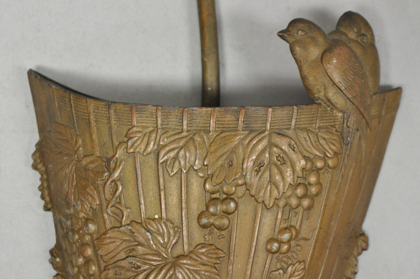 Antique French Art Nouveau Cast Metal Figural Umbrella Form Wall Pocket