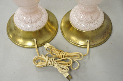 Vintage Mid Century Modern Italian Murano Glass Speckled Pink Table Lamps a Pair