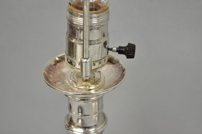 Antique English Regency Silver Plated Footed Candlestick Table Lamps - a Pair