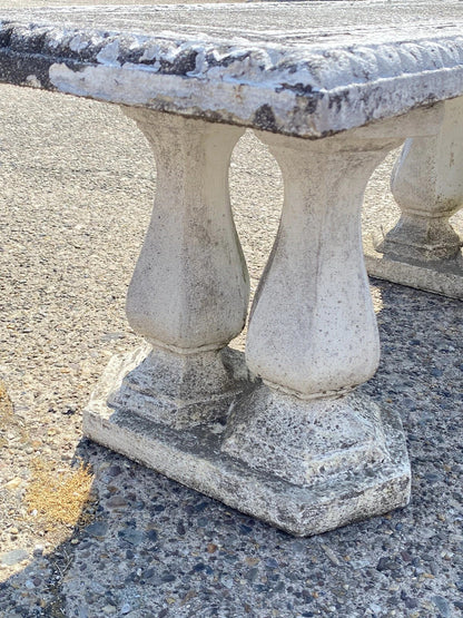 Vintage Classical Concrete Cement Double Baluster Pedestal Outdoor Garden Bench