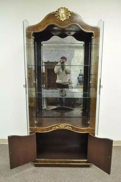 Mastercraft Amboyna Burl Wood French Hollywood Regency Curio Display Cabinet