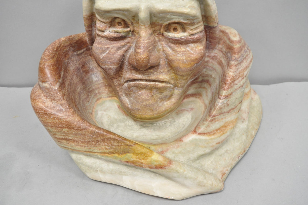 Vintage Seymour Shuren Modern Carved Pink Marble Native American Bust Sculpture