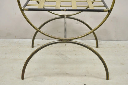 Vintage Neoclassical Style Wrought Iron Curule Savonarola X-Form Bench Chair