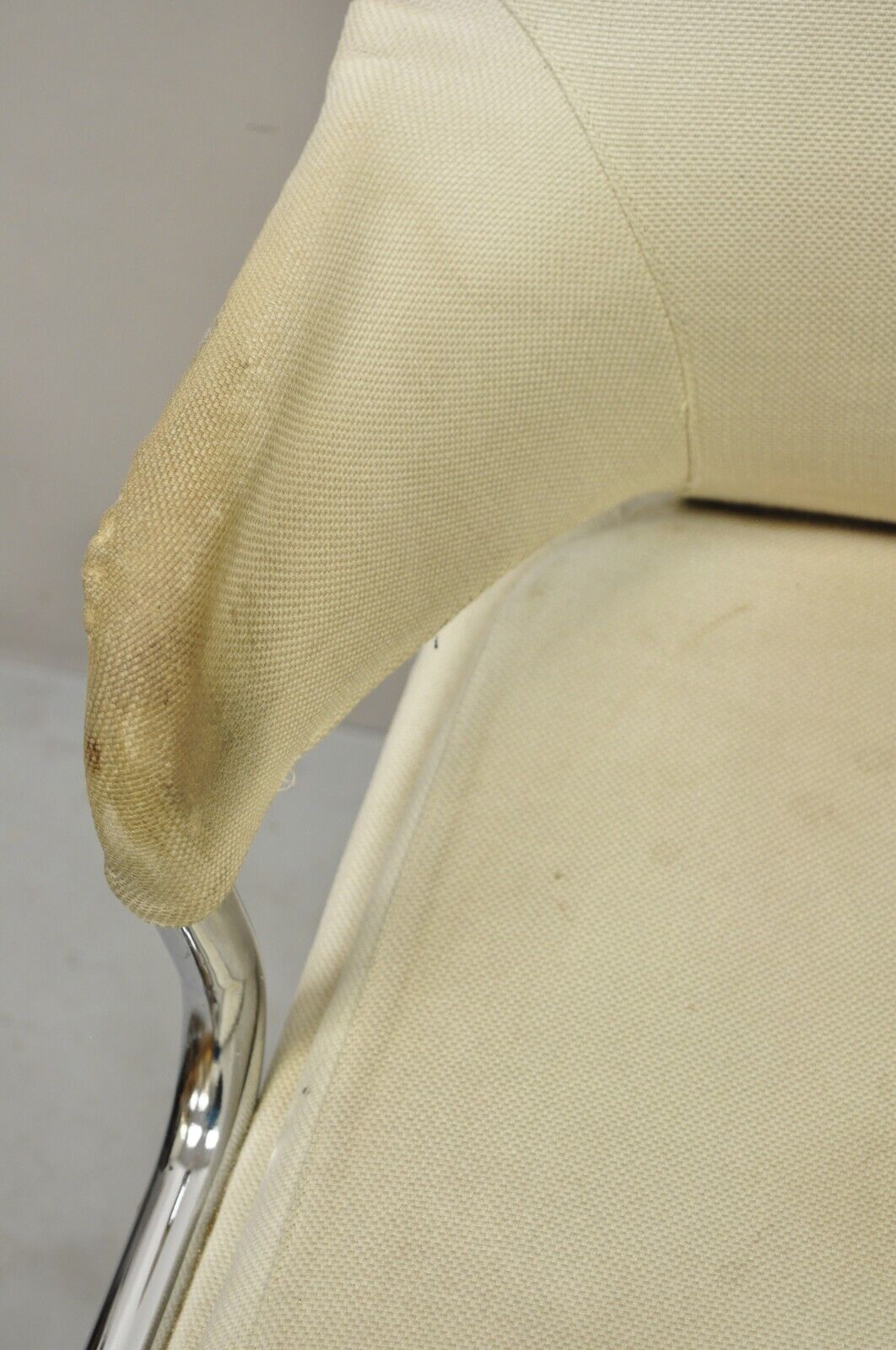 Vintage Mid Century Modern Tubular Chrome Arm Chair with Burlap Seat