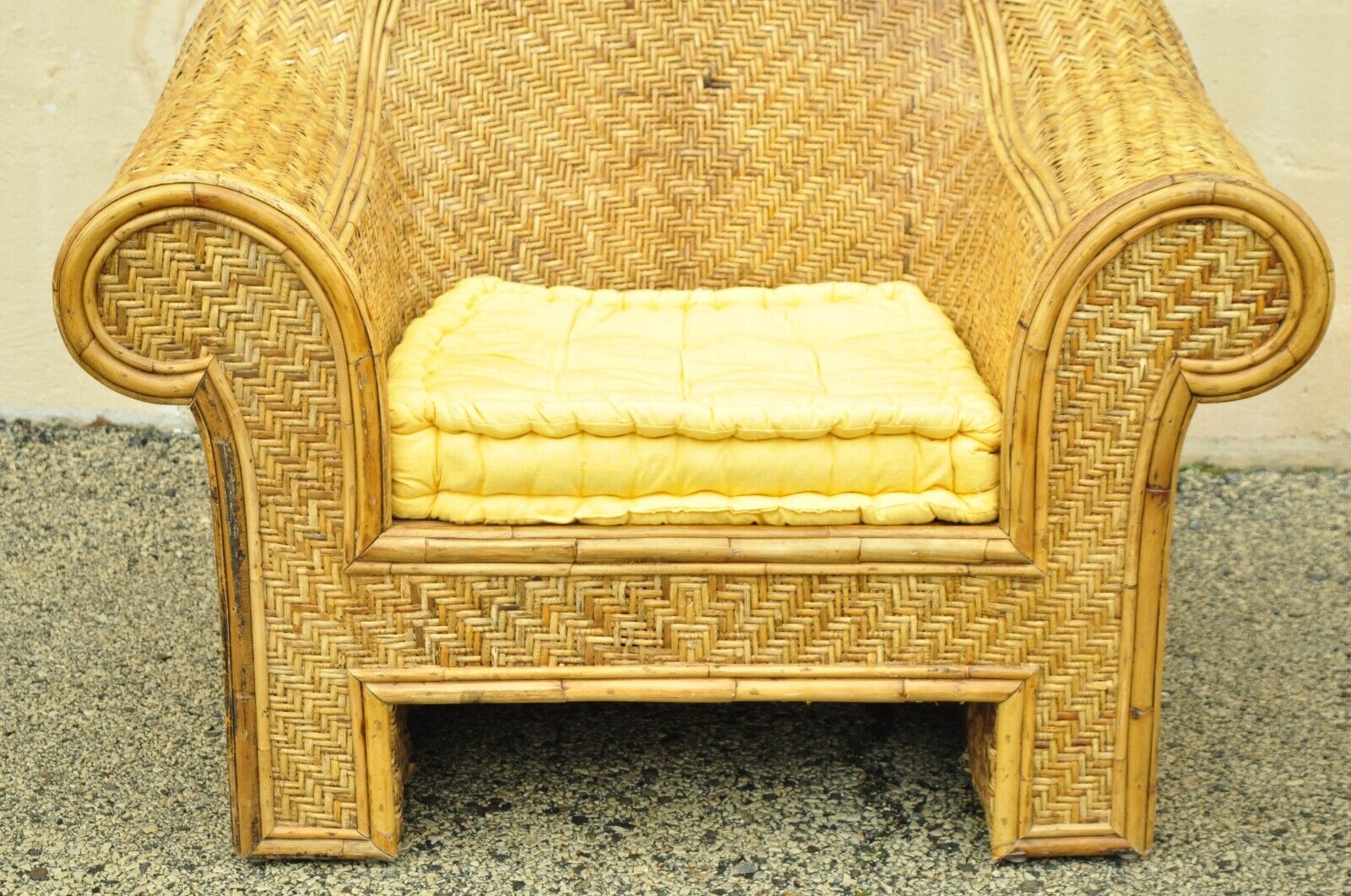 Ralph Lauren Attr. Large Woven Wicker Rattan Club Lounge Chairs - a Pair
